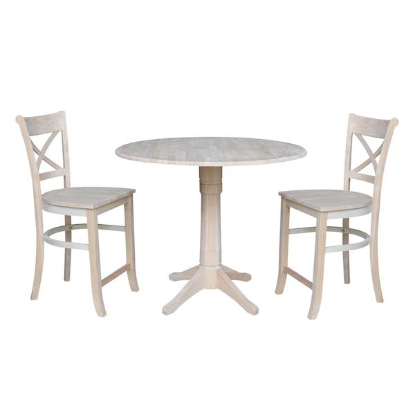 International Concepts Round 42 in Rd Ped Gathering Ht Table, 2 Stools, Unfinished, Ready to Finish, 42 in W, 42 in L, Wood K-42DPT-27-S312-2 - main